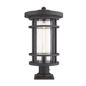 Luminaire d'extérieur montable sur colonne Jordan de Z-Lite, base carrée, 12 po x 22,25 po, bronze/verre texturé