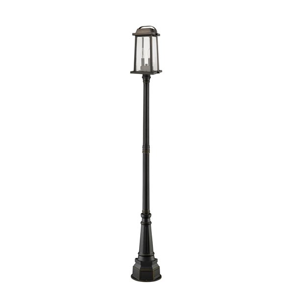 Z-Lite Millworks 2 Light Outdoor Post Mounted Fixture - 14.25-in x 97-in - Rubbed Bronze/Clear Glass