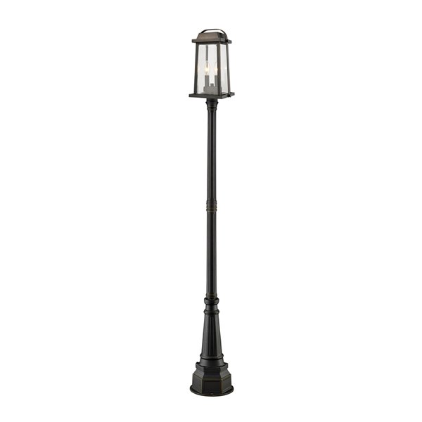 Z-Lite Millworks 2 Light Outdoor Post Mounted Fixture - 14.25-in x 97-in - Rubbed Bronze/Clear Glass