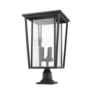 Luminaire d'extérieur montable sur colonne Séoul de Z-Lite à 3 ampoules, 14 po x 25,75 po, noir/verre clair