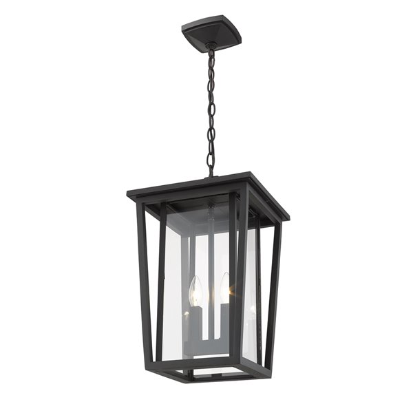 Z-Lite Seoul 2 Light Outdoor Chain Mount Ceiling Fixture - 11.25-in x 17.5-in - Black/Clear Glass