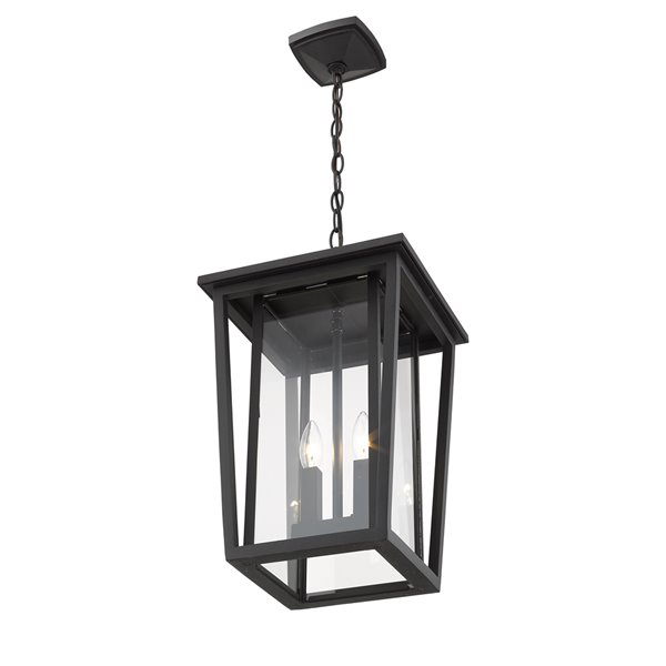 Z-Lite Seoul 2 Light Outdoor Chain Mount Ceiling Fixture - 11.25-in x 17.5-in - Black/Clear Glass