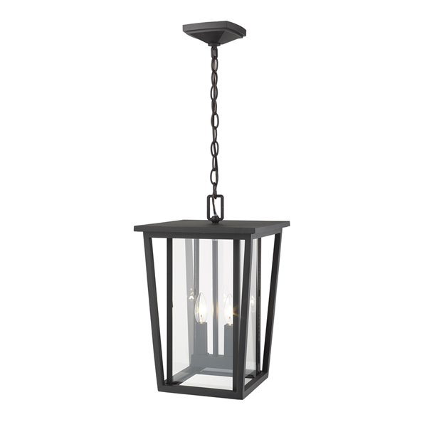 Z-Lite Seoul 2 Light Outdoor Chain Mount Ceiling Fixture - 11.25-in x 17.5-in - Black/Clear Glass