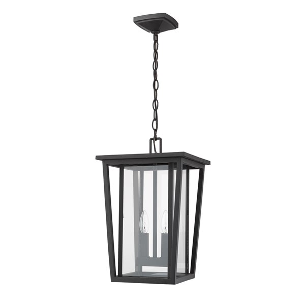 Z-Lite Seoul 2 Light Outdoor Chain Mount Ceiling Fixture - 11.25-in x 17.5-in - Black/Clear Glass