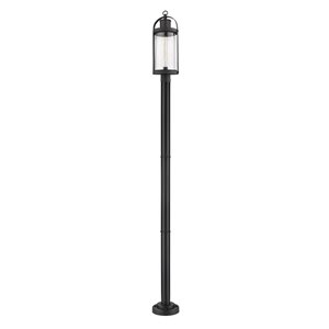 Luminaire à 1 ampoule d'extérieur Roundhouse de Z-Lite monté sur poteau, 9,25 po x 98,5 po, noir/verre texturé