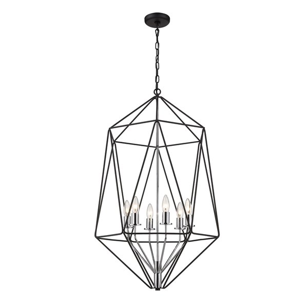 Z-Lite Geo 6 Light Chandelier - 21.5-in x 35-in - Matte Black/Chrome