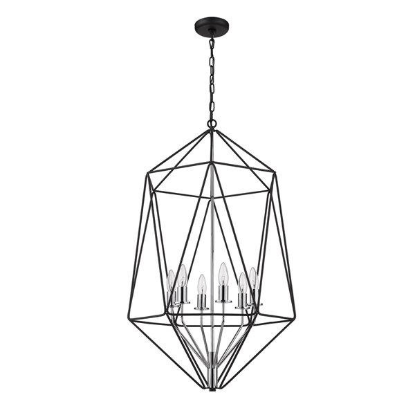 Z-Lite Geo 6 Light Chandelier - 21.5-in x 35-in - Matte Black/Chrome
