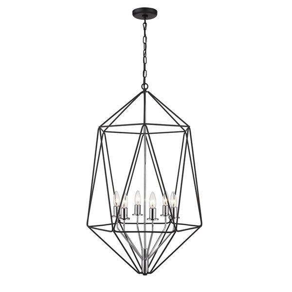 Z-Lite Geo 6 Light Chandelier - 21.5-in x 35-in - Matte Black/Chrome