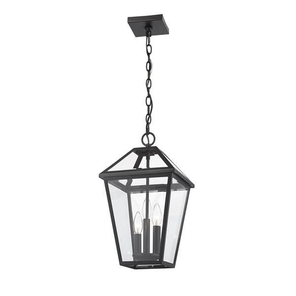 Z-Lite Talbot 3 Light Outdoor Chain Mount Ceiling Fixture - 10-in x 18-in - Black/Clear Glass