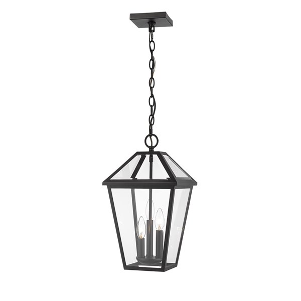 Z-Lite Talbot 3 Light Outdoor Chain Mount Ceiling Fixture - 10-in x 18-in - Black/Clear Glass