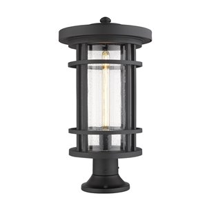 Luminaire d'extérieur montable sur colonne Jordan de Z-Lite à 1 ampoule, base ronde, 12 po x 22,25 po, noir/verre texturé