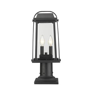 Z-Lite Millworks 2 Light Outdoor Post Mountable Fixture - 7.75-in x 18.75-in - Black/Clear Glass