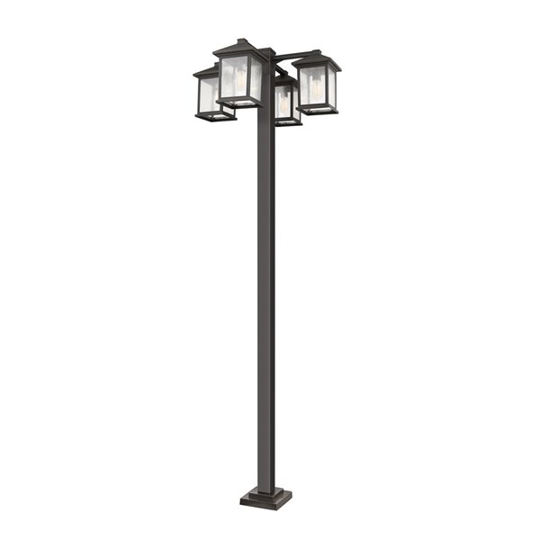Z-Lite Portland 4 Light Outdoor Post Mounted Fixture - 30.25-in  x 99-in - Rubbed Bronze/Seedy Glass