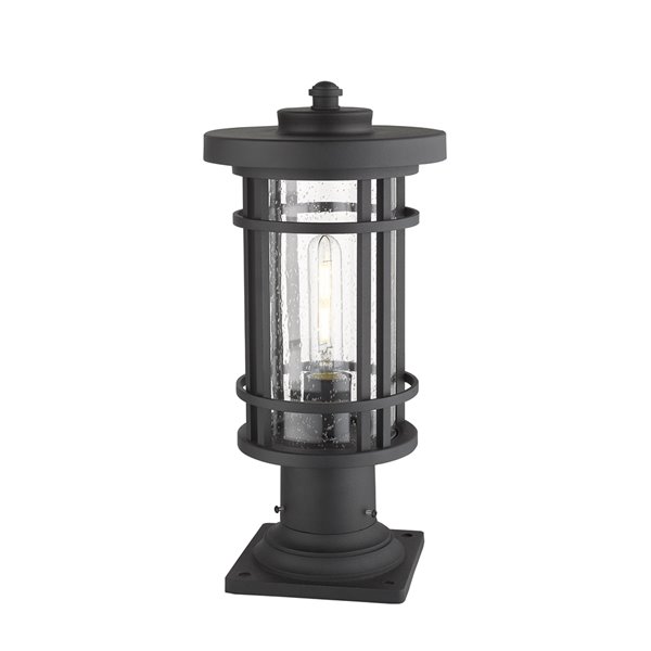 Z-Lite Jordan 1 Light Outdoor Post Mountable Fixture - Square Base - 8-in x 16.75-in - Black/Seedy Glass