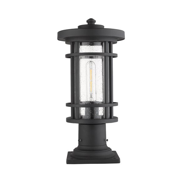 Z-Lite Jordan 1 Light Outdoor Post Mountable Fixture - Square Base - 8-in x 16.75-in - Black/Seedy Glass
