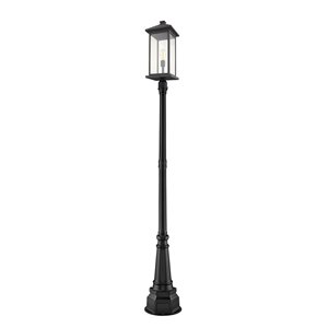 Luminaire à 1 ampoule d'extérieur Portland de Z-Lite monté sur poteau, 14,25 po x 105,25 po, noir/verre clair