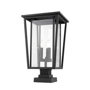 Luminaire d'extérieur montable sur colonne Séoul de Z-Lite à 3 ampoules, 14 po x 24,75 po, noir/verre clair