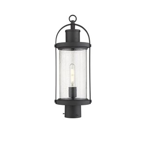 Luminaire d'extérieur montable sur poteau Roundhouse de Z-Lite à 1 ampoule, 7,5 po x 20,5 po, noir/verre texturé