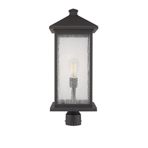 Luminaire d'extérieur montable sur poteau Portland de Z-Lite à 1 ampoule, 9,5 po x 24 po, bronze frotté/verre clair