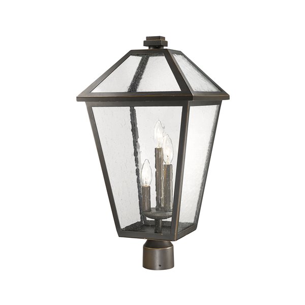 Z-Lite Talbot 3 Light Outdoor Post Mountable Fixture - 12.25-in x 24.25-in - Rubbed Bronze/Seedy Glass