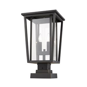 Z-Lite Seoul 2 Light Outdoor Pier Mountable Fixture - 11.25-in x 20.75-in - Rubbed Bronze/Clear Glass
