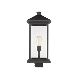 Luminaire d'extérieur montable sur poteau Portland de Z-Lite à 1 ampoule, 9,5 po x 22,5 po, noir/verre clair