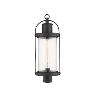 Z-Lite Roundhouse 1 Light Outdoor Post Mountable Fixture - 9.25-in x 25-in - Black/Seedy Glass