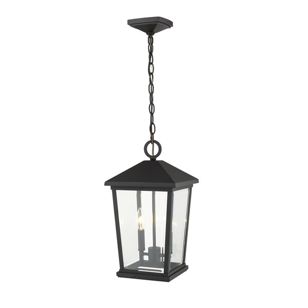 Plafonnier extérieur à 2 lumières Beacon de Z-Lite à montage sur chaîne, 9,5 po x 17,5 po, noir/verre clair