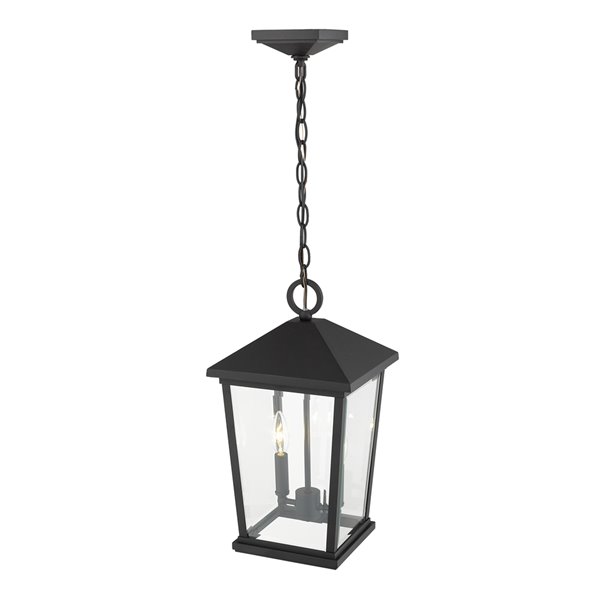 Plafonnier extérieur à 2 lumières Beacon de Z-Lite à montage sur chaîne, 9,5 po x 17,5 po, noir/verre clair