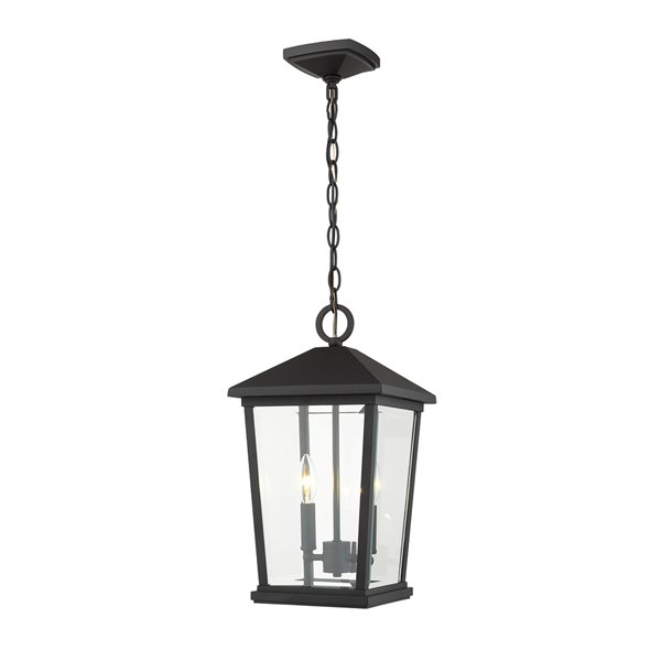 Plafonnier extérieur à 2 lumières Beacon de Z-Lite à montage sur chaîne, 9,5 po x 17,5 po, noir/verre clair