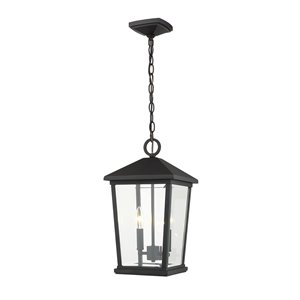 Plafonnier extérieur à 2 lumières Beacon de Z-Lite à montage sur chaîne, 9,5 po x 17,5 po, noir/verre clair