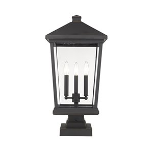 Z-Lite Beacon 3 Light Outdoor Pier Mountable Fixture - 12-in x 24.75-in - Rubbed Bronze/Seedy Glass