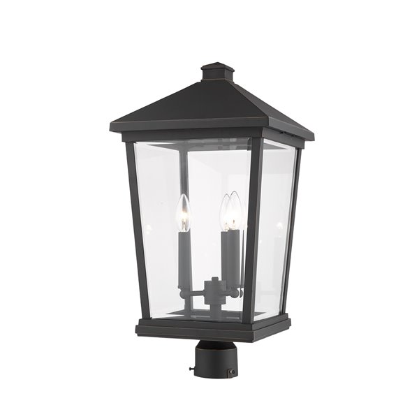 Z-Lite Beacon 3 Light Outdoor Post Mountable Fixture - 12-in x 23.5-in - Rubbed Bronze/Clear Glass
