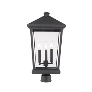 Luminaire d'extérieur montable sur poteau Beacon de Z-Lite à 3 ampoules, 12 po x 23,5 po, bronze frotté/verre clair