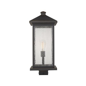Z-Lite Portland 1 Light Outdoor Post Mounted Fixture - 9.5-in x 22.5-in - Rubbed Bronze/Clear Glass
