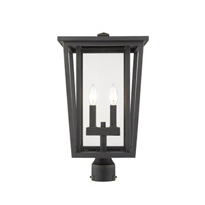 Z-Lite Seoul 2 Light Outdoor Post Mountable Fixture - 11.25-in x 19.75-in - Rubbed Bronze/Clear Glass