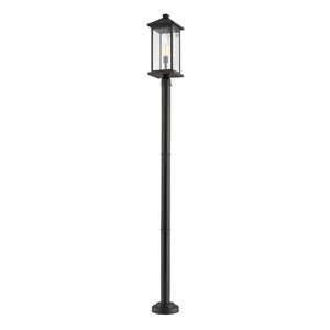 Z-Lite Portland 1 Light Outdoor Post Mounted Fixture - 9.5-in x 97-in - Black/Clear Glass