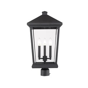 Luminaire d'extérieur montable sur poteau Beacon de Z-Lite à 3 ampoules, 12 po x 23,5 po, noir/verre clair