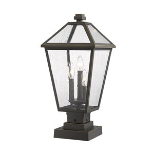 Luminaire d'extérieur montable sur colonne Talbot de Z-Lite à 3 ampoules, 10 po x 21,5 po, bronze frotté/verre texturé