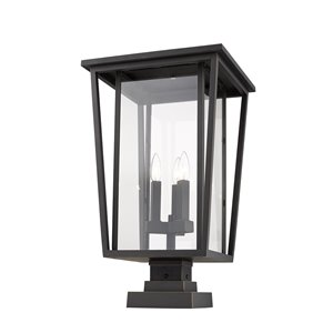 Z-Lite Seoul 3 Light Outdoor Pier Mountable Fixture - 14-in x 24.75-in - Rubbed Bronze/Clear Glass