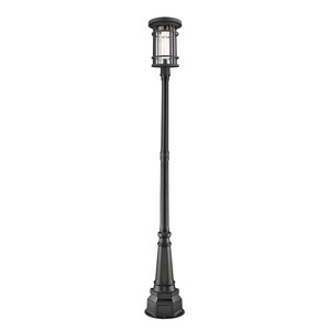 Luminaire à 1 ampoule d'extérieur Jordan de Z-Lite monté sur poteau, 14,25 po x 109,5 po, noir/verre texturé