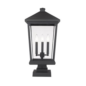 Z-Lite Beacon 3 Light Outdoor Pier Mountable Fixture - 12-in x 24.75-in - Black/Clear Glass