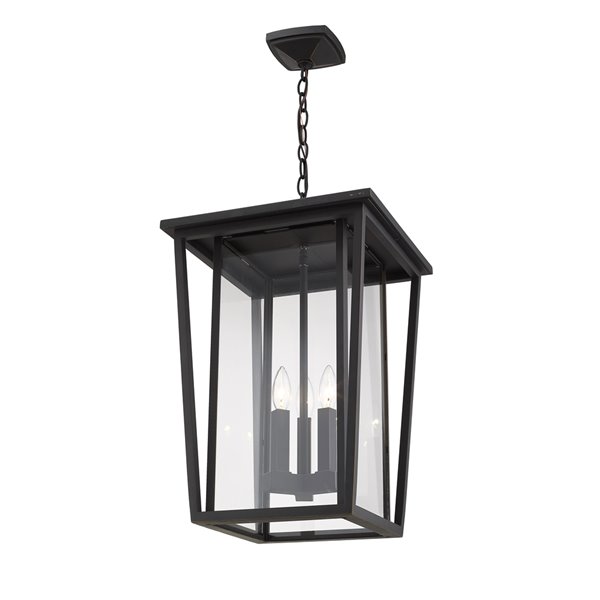 Z-Lite Seoul 3 Light Outdoor Chain Mount Ceiling Fixture - 14-in x 21.25-in - Rubbed Bronze/Clear Glass