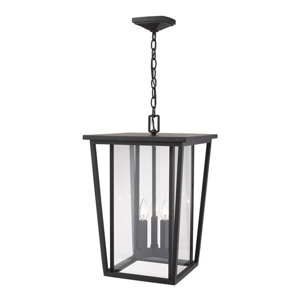 Z-Lite Seoul 3 Light Outdoor Chain Mount Ceiling Fixture - 14-in x 21.25-in - Rubbed Bronze/Clear Glass