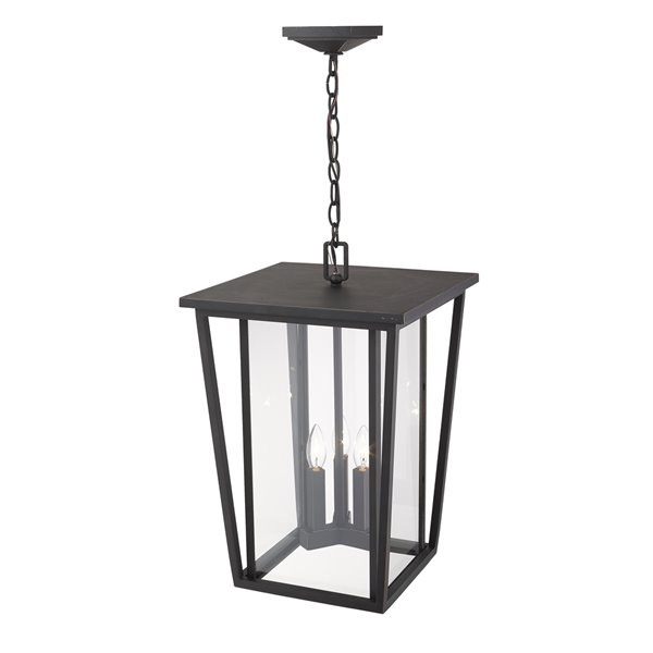 Z-Lite Seoul 3 Light Outdoor Chain Mount Ceiling Fixture - 14-in x 21.25-in - Rubbed Bronze/Clear Glass