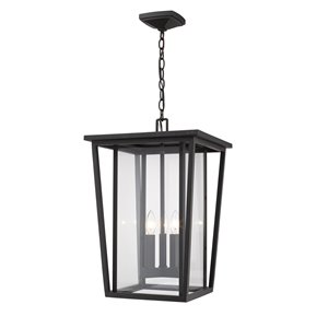 Z-Lite Seoul 3 Light Outdoor Chain Mount Ceiling Fixture - 14-in x 21.25-in - Rubbed Bronze/Clear Glass