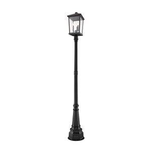 Luminaire à 3 ampoules d'extérieur Beacon de Z-Lite monté sur poteau, 14,25 po x 93,75 po, noir/verre clair