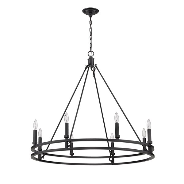 Z-Lite Dennison 8 Light Chandelier - 36-in x 32.75-in - Matte Black