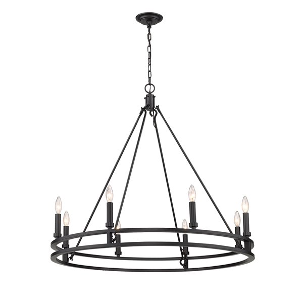 Z-Lite Dennison 8 Light Chandelier - 36-in x 32.75-in - Matte Black
