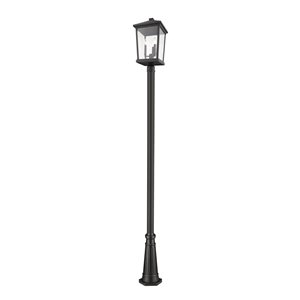 Z-Lite Beacon 3 Light Outdoor Post Mounted Fixture - Textured Base - 12-in x 105.75-in - Black/Clear Glass
